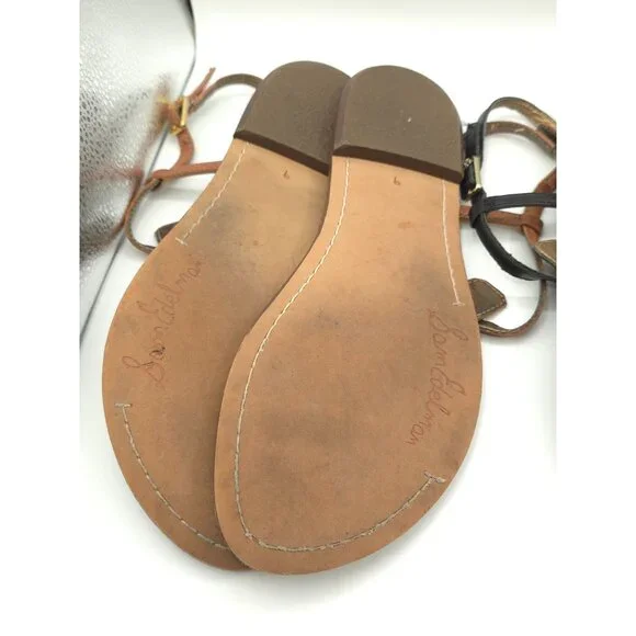 Sam Edelman Women's Leather Thong Sandals Set Of 3 - Black Brown & Gold - Picture 12 of 16